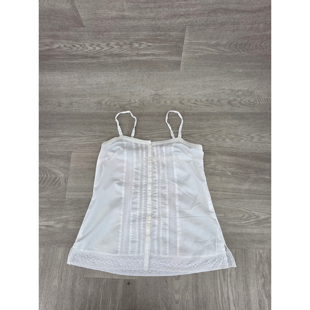 American Eagle Cami Top Women 4 White Eyelet Lace Pintuck Button Front Boho